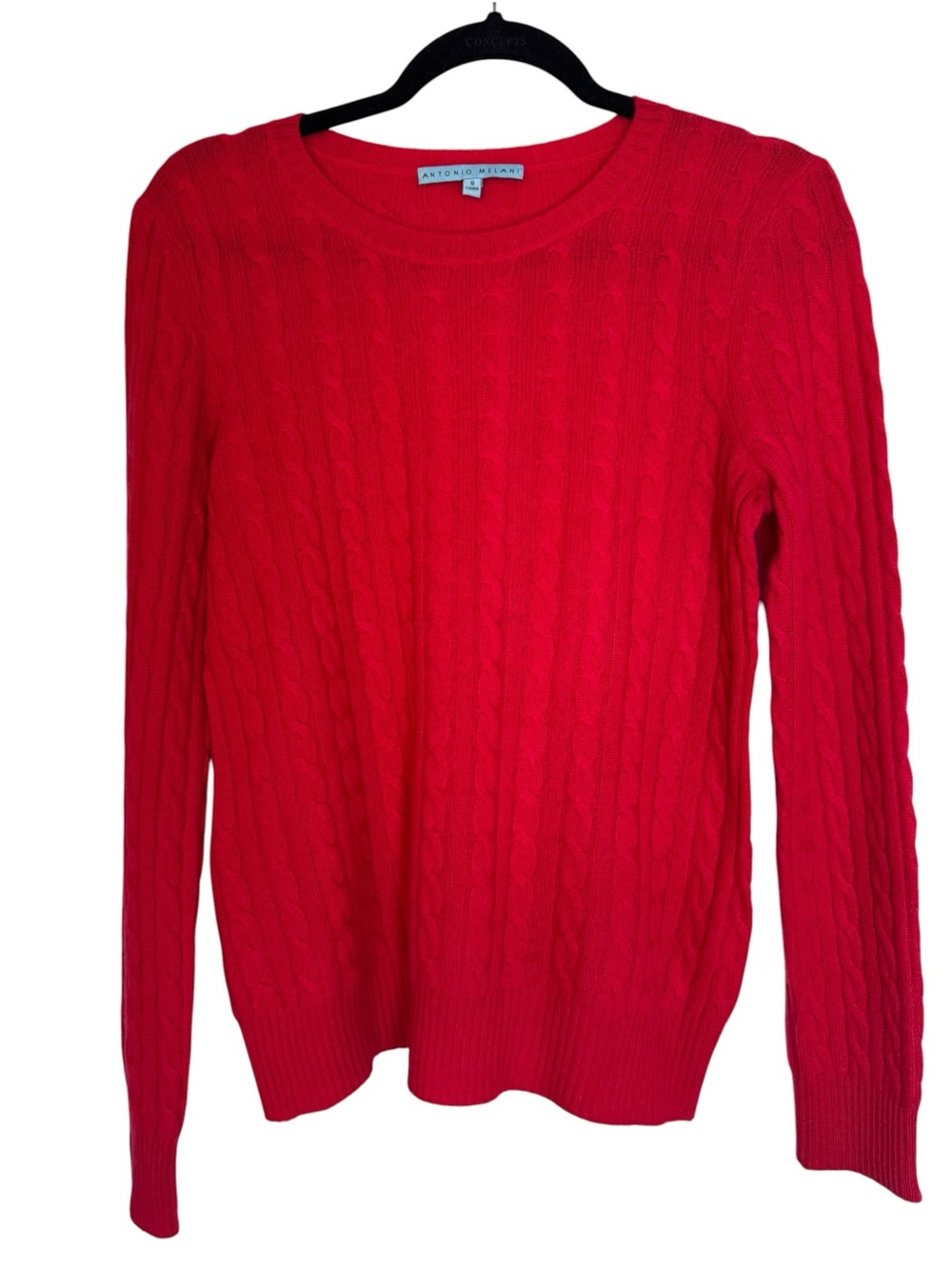 ANTONIO MELANI Red Cable-Knit 100% Cashmere Crewneck Small Sweater